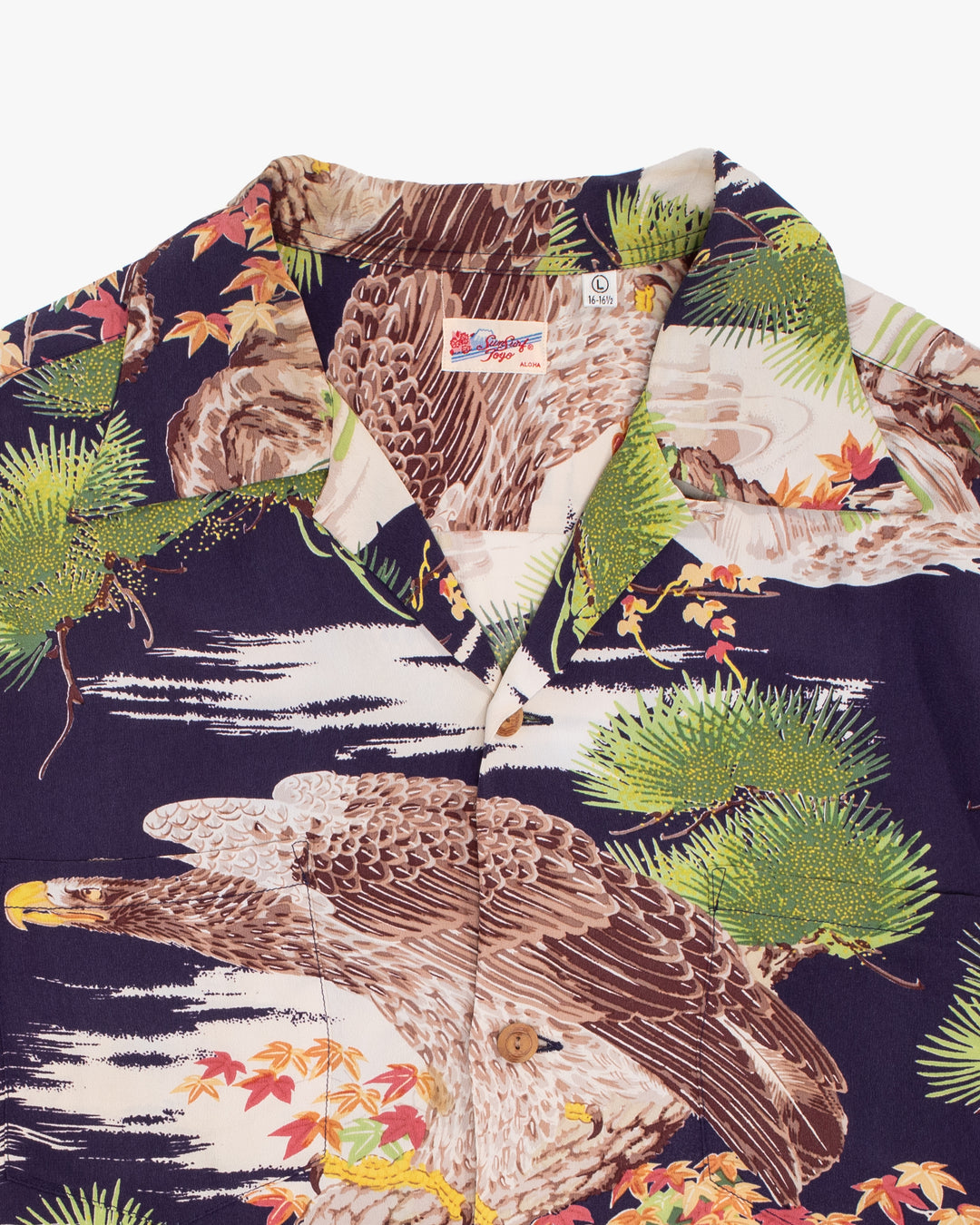 Japanese Repro Long-Sleeve Shirt, L, Toyo Enterprises, Eagle with Branches and Autumn Leaves