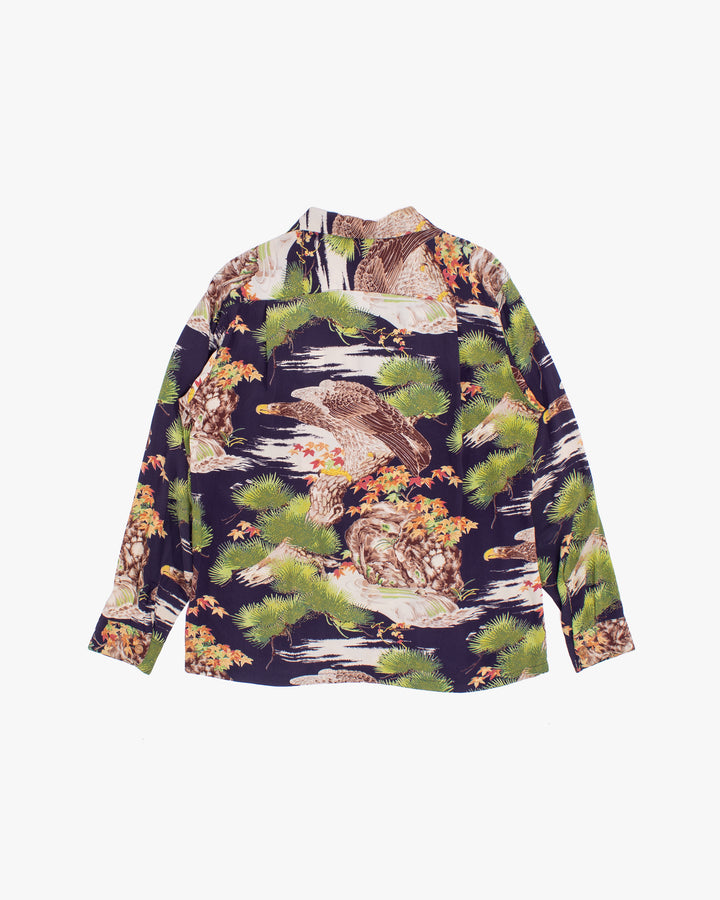 Japanese Repro Long-Sleeve Shirt, L, Toyo Enterprises, Eagle with Branches and Autumn Leaves