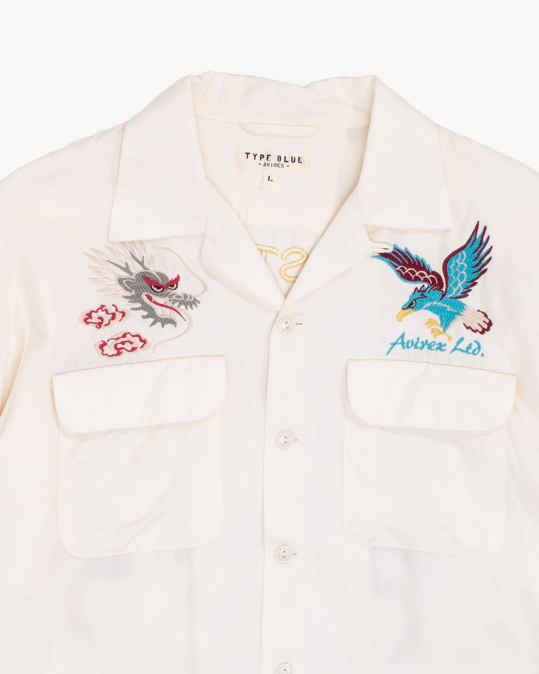 Japanese Repro Long-Sleeve Shirt, L, Avirex, Dragon and Hawk on Ivory