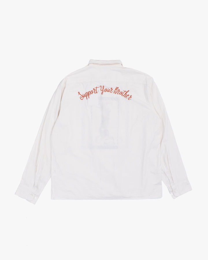 Japanese Repro Long-Sleeve Shirt, L, Calee, Green and Blue Dragon on Off-White