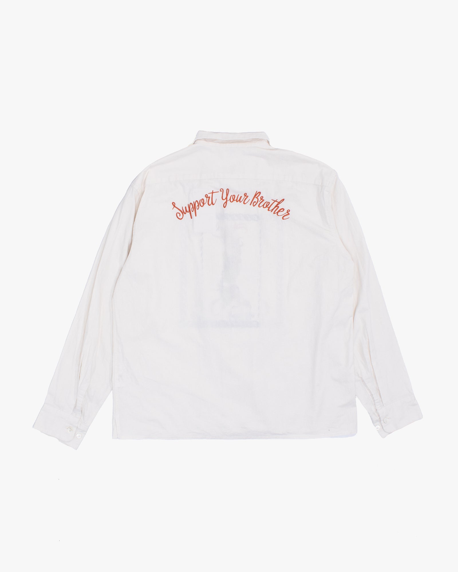 Japanese Repro Long-Sleeve Shirt, L, Calee, Green and Blue Dragon on Off-White