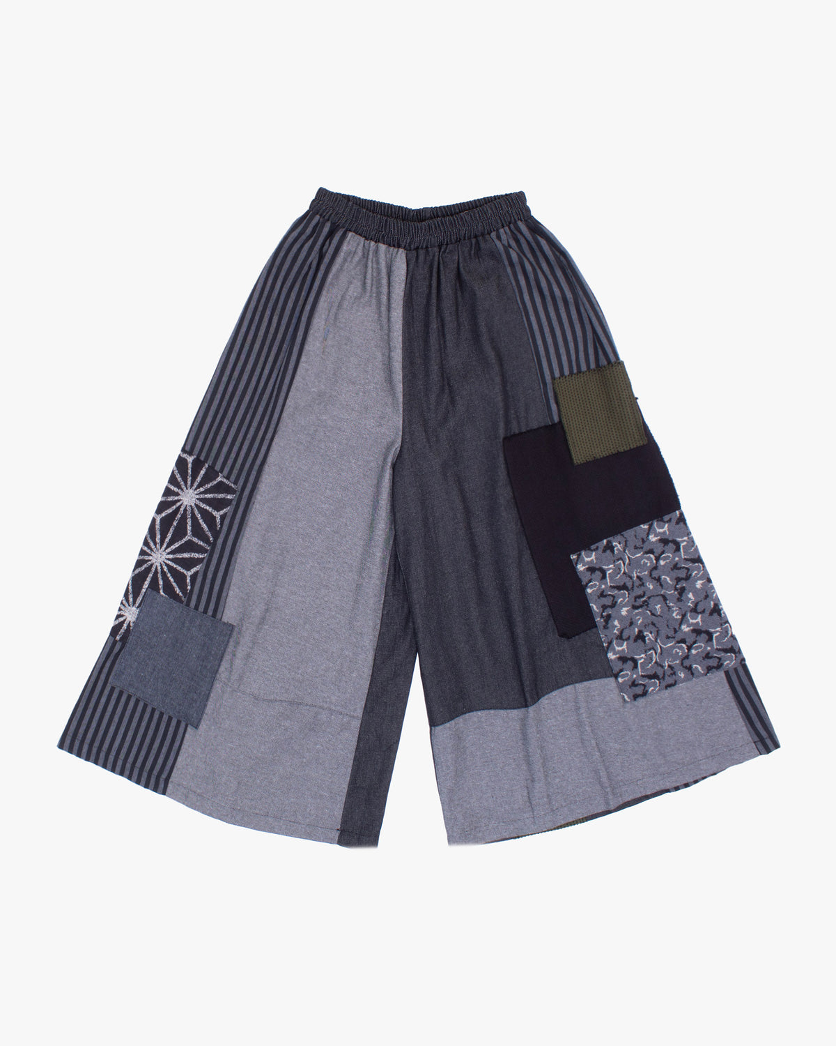 Kiriko Custom Wide Leg Pants, Black and Charcoal Patched, Ver 2