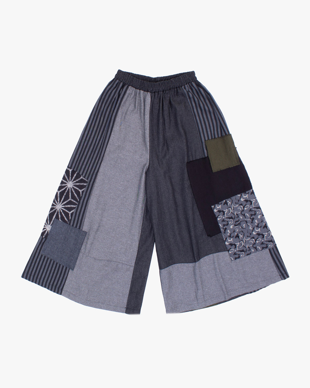 Kiriko Custom Wide Leg Pants, Black and Charcoal Patched, Ver 2