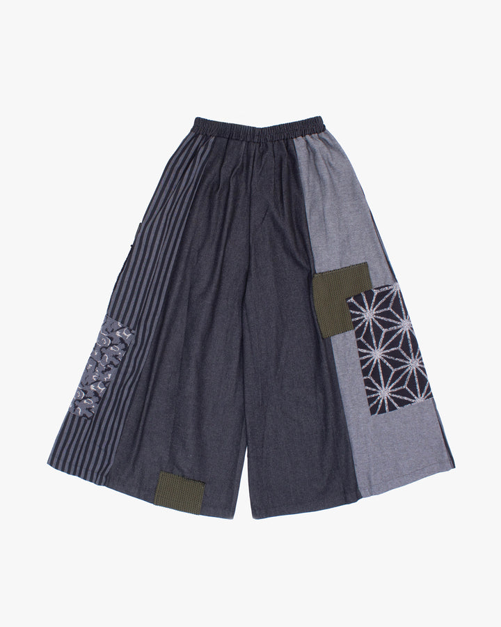 Kiriko Custom Wide Leg Pants, Black and Charcoal Patched, Ver 2