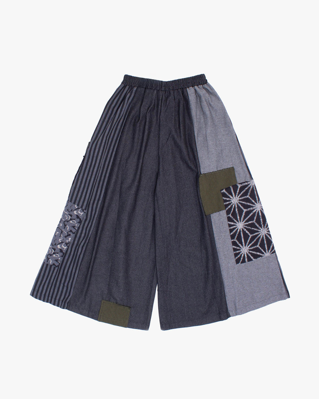 Kiriko Custom Wide Leg Pants, Black and Charcoal Patched, Ver 2
