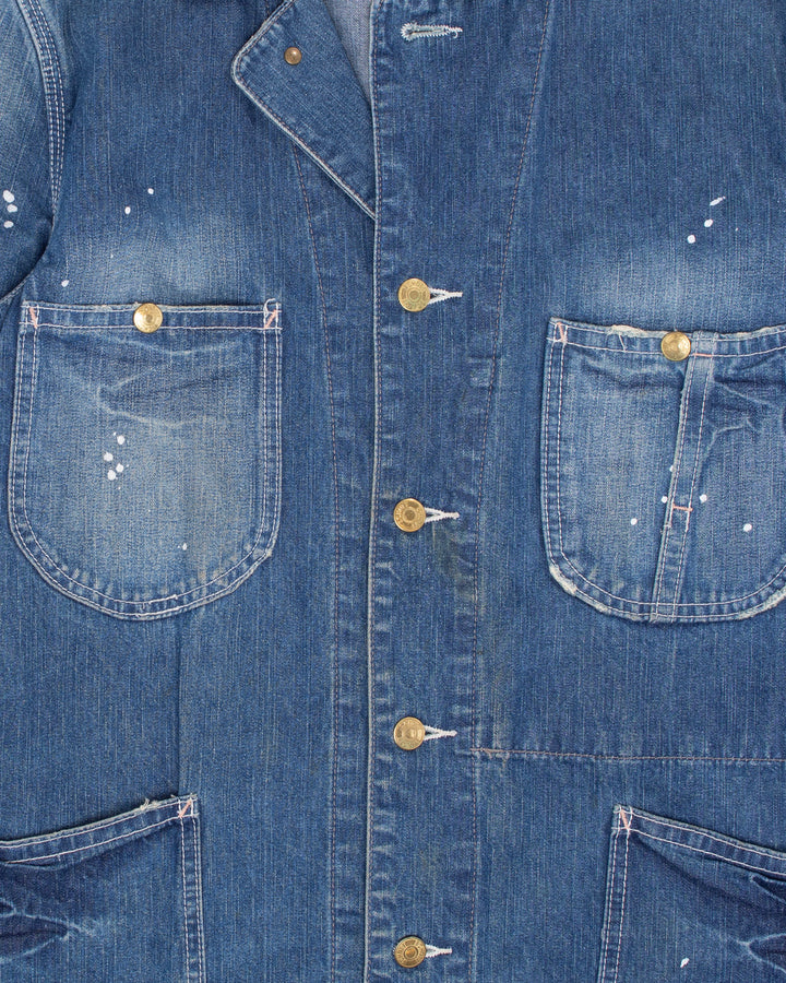 Japanese Repro Jacket, S, Schott, White Splattered Medium Wash Denim