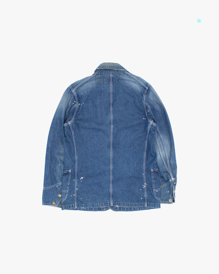 Japanese Repro Jacket, S, Schott, White Splattered Medium Wash Denim