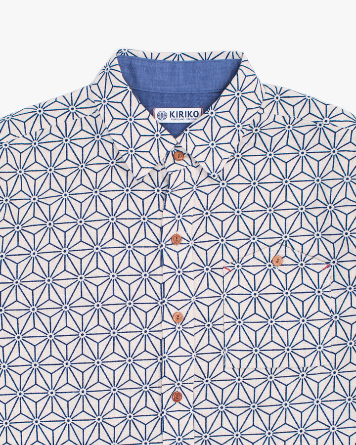 Kiriko Original Shirt, Long Sleeve Button-Up, White Asanoha