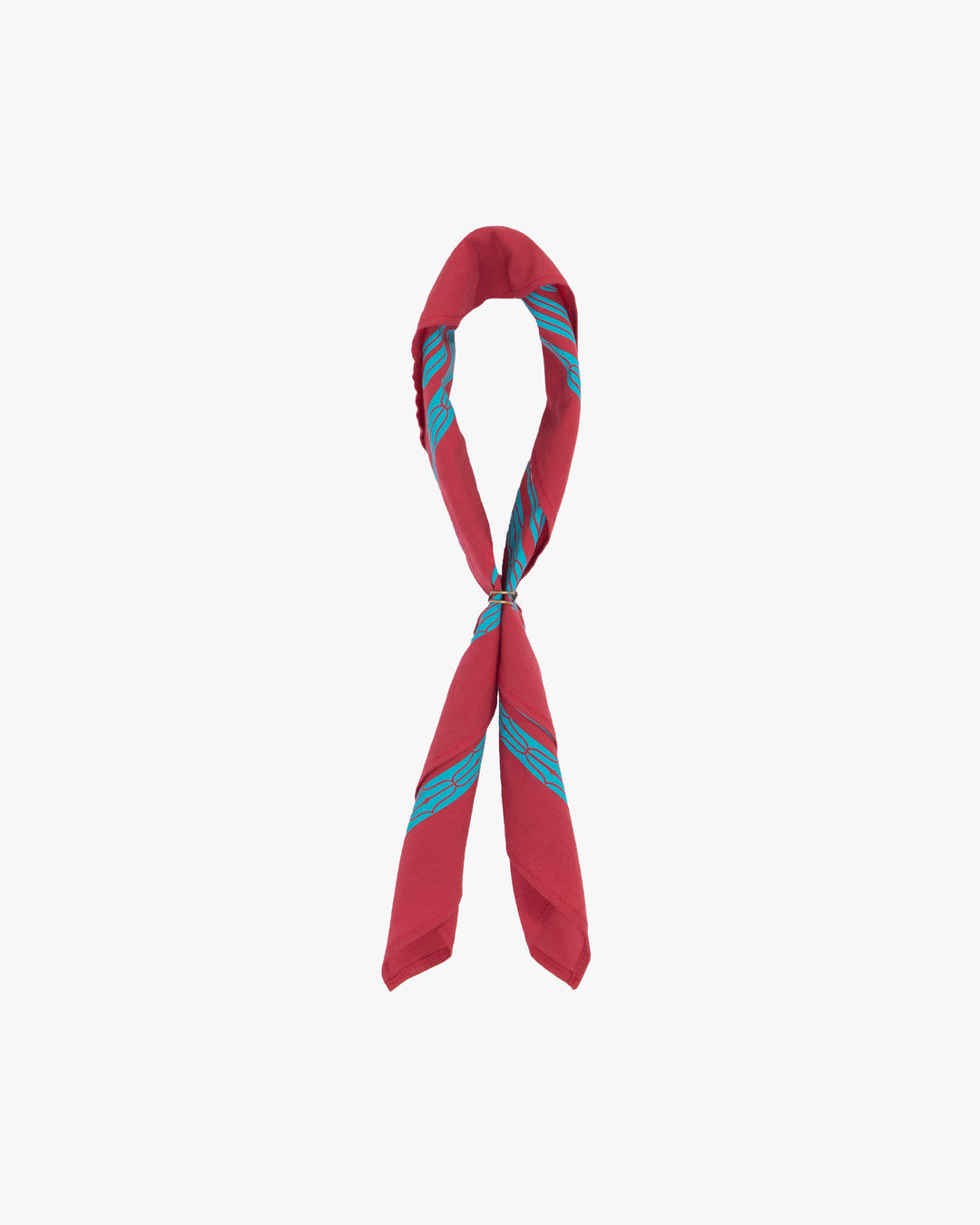 Kiriko Original Screen Printed, Custom-Dyed Bandana, Red with Blue Ainu