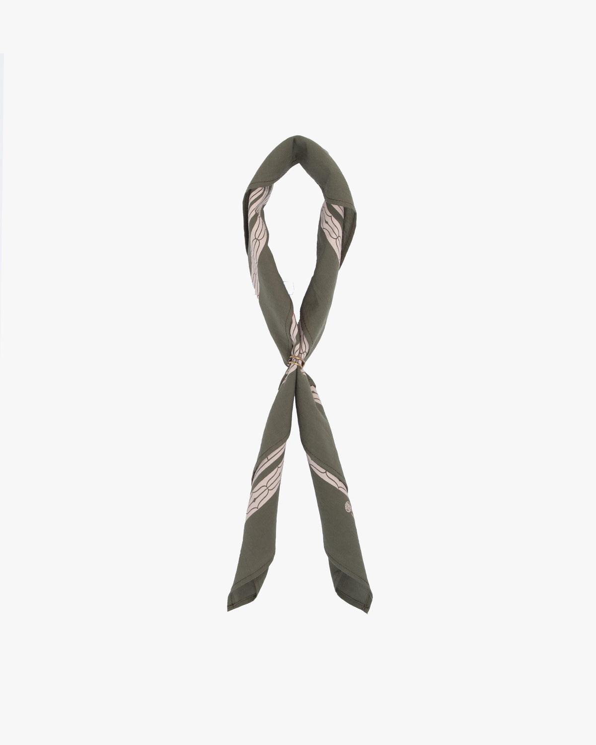 Kiriko Original Screen Printed, Custom-Dyed Bandana, Olive Green Ainu