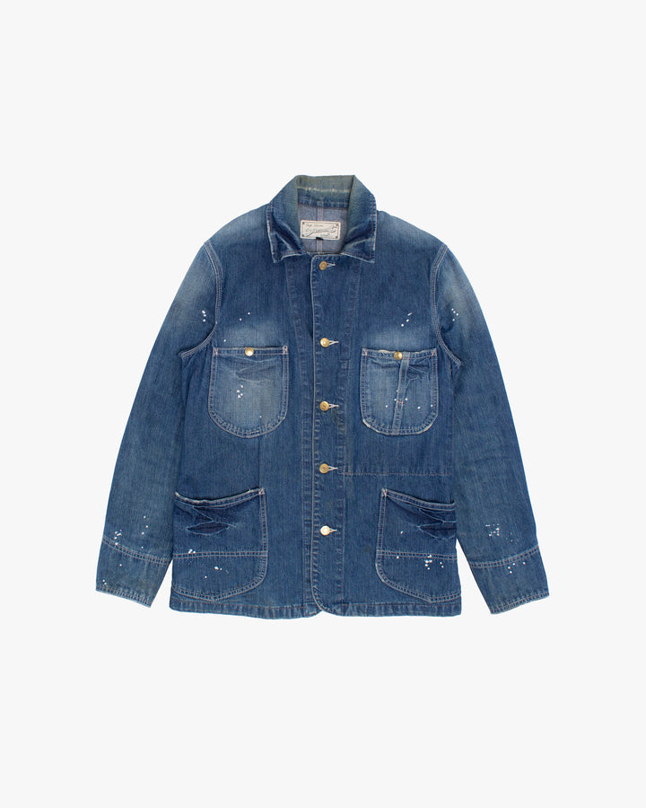 Japanese Repro Jacket, S, Schott, White Splattered Medium Wash Denim