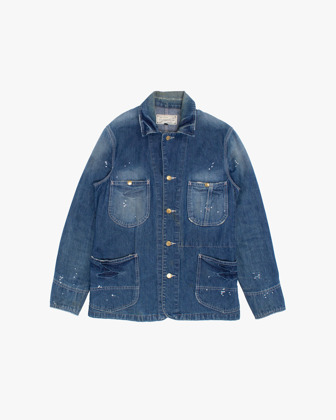 Japanese Repro Jacket, S, Schott, White Splattered Medium Wash Denim