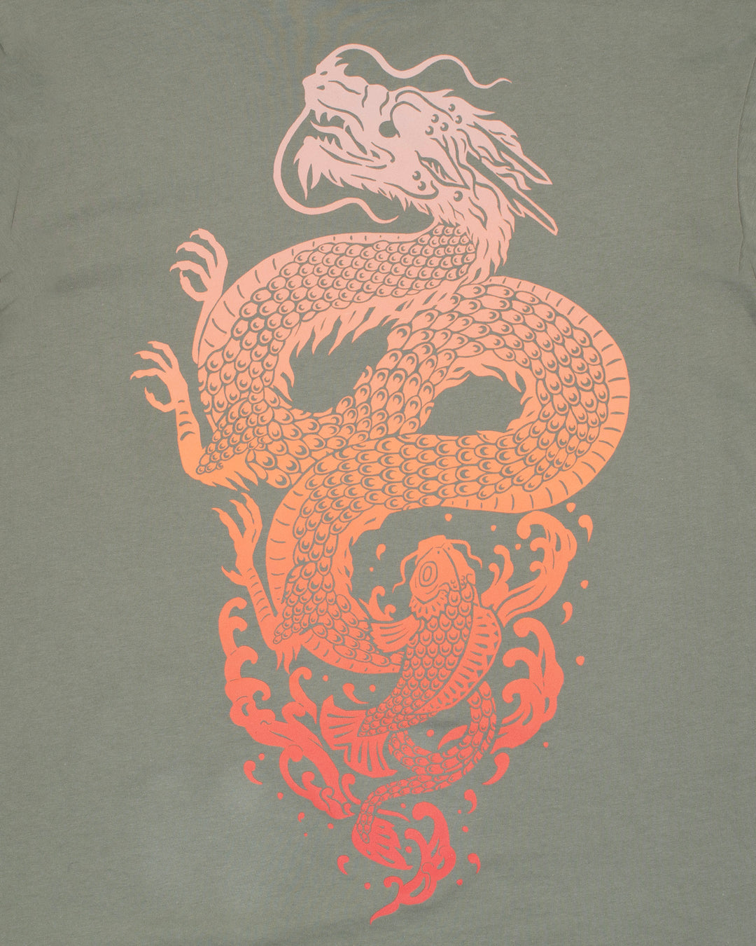 Kiriko Original Tee, 6 oz Cotton, Olive Green with Orange Koi Dragon