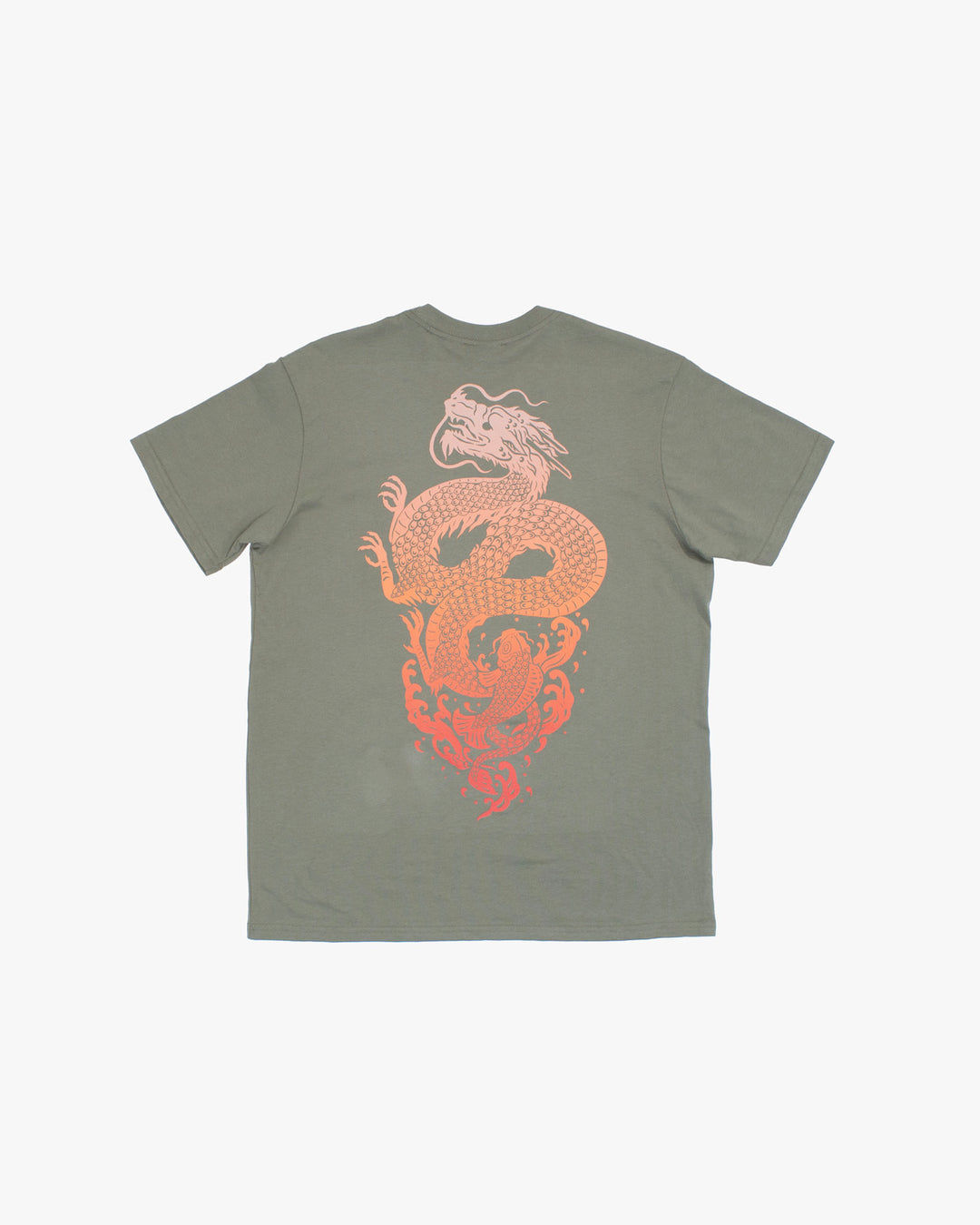 Kiriko Original Tee, 6 oz Cotton, Olive Green with Orange Koi Dragon