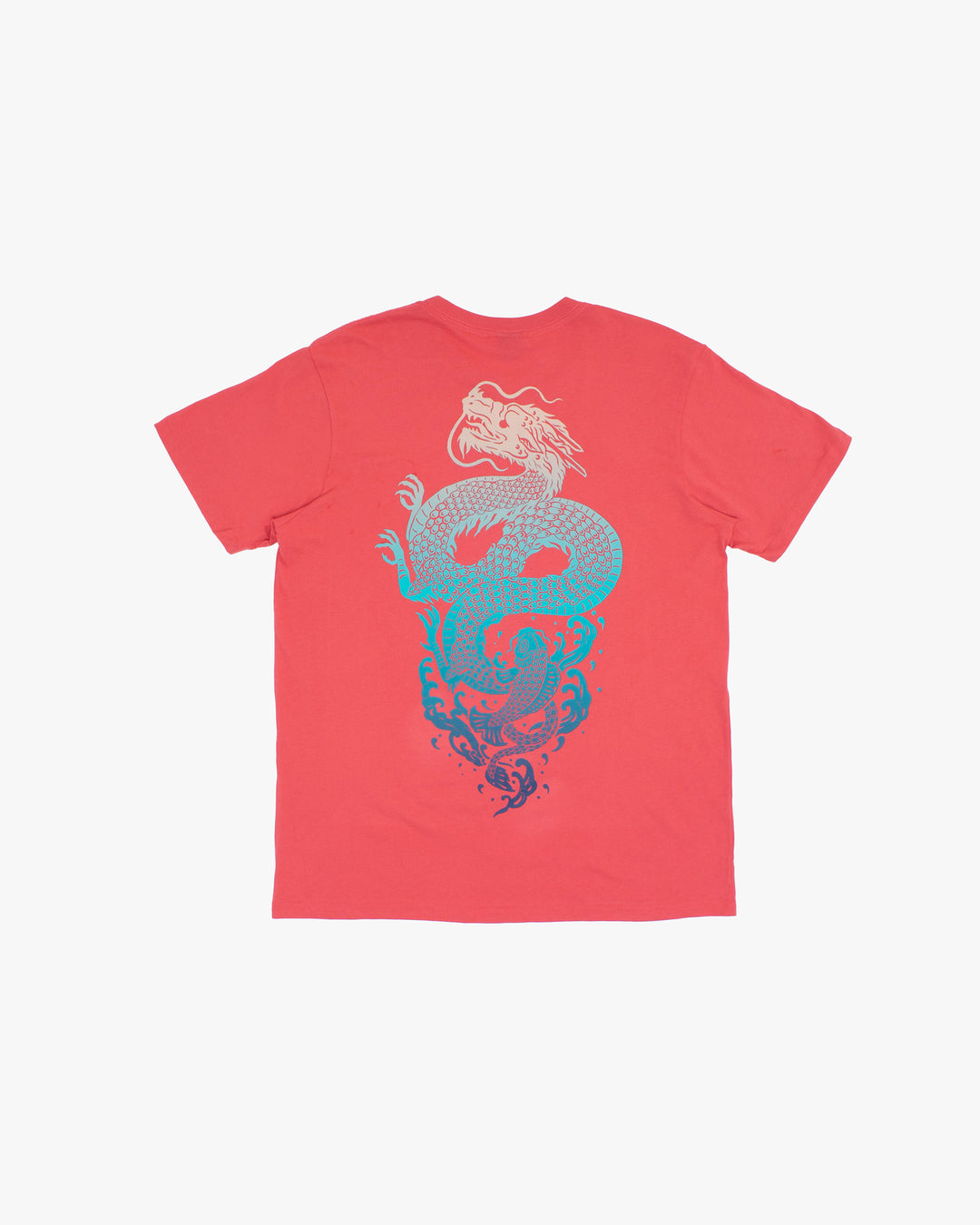 Kiriko Original Tee, 6 oz Cotton, Coral with Blue Koi Dragon