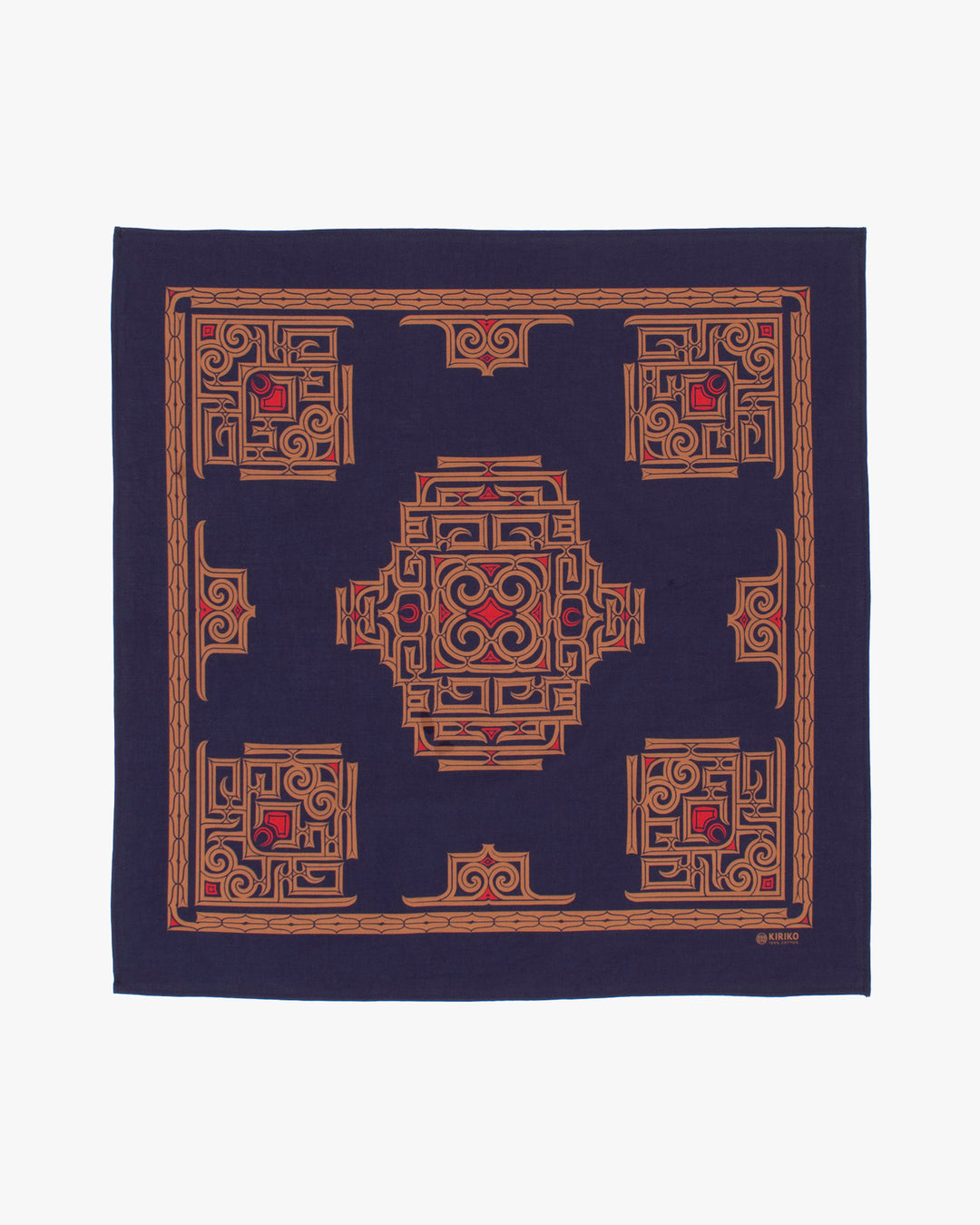 Kiriko Original Screen Printed, Custom-Dyed Bandana, Navy Ainu