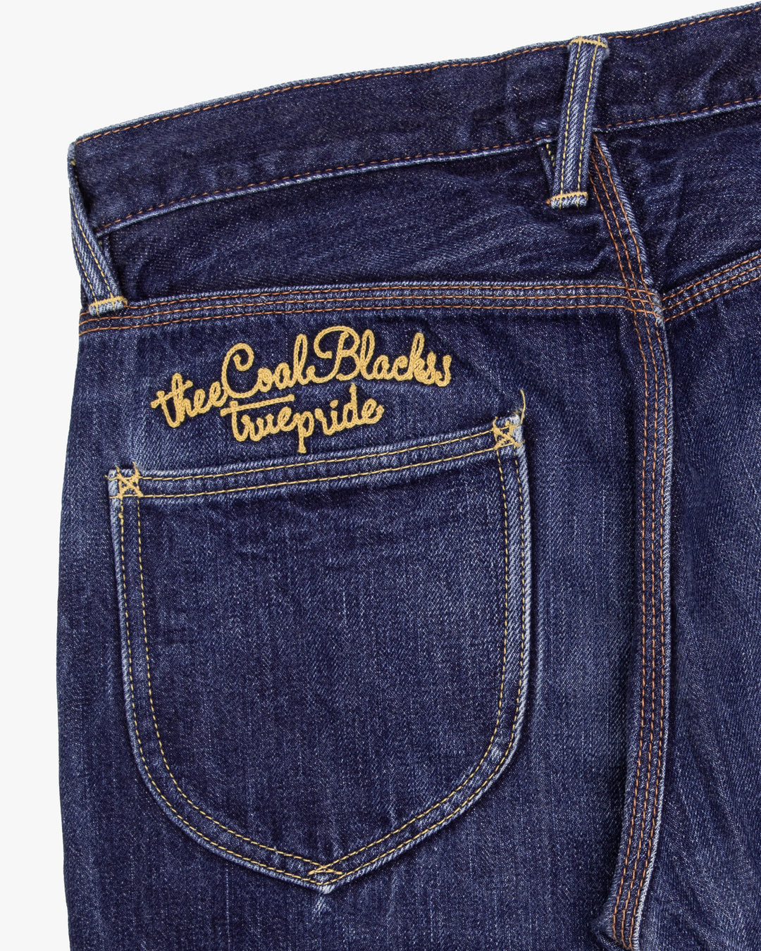 Japanese Repro Denim Jeans, 32, Coal Black, Medium Wash Blue