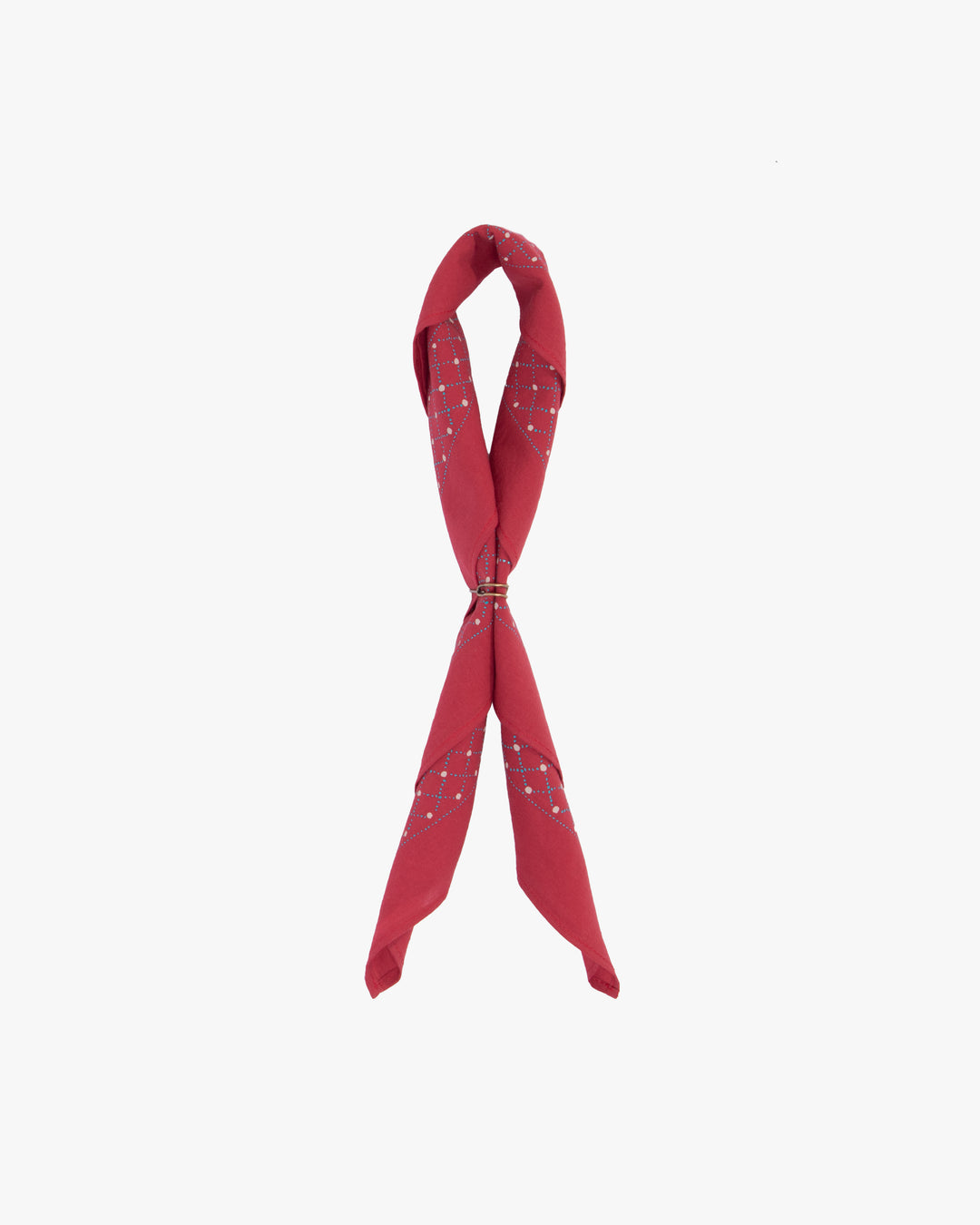 Kiriko Original Screen Printed, Custom-Dyed Bandana, Circle Pendant, Red with Teal and White Accents