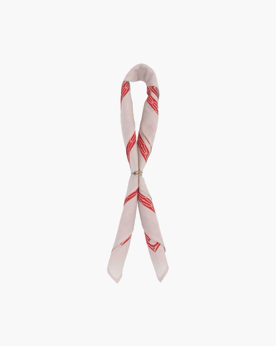 Kiriko Original Screen Printed, Custom-Dyed Bandana, Cream with Red Ainu