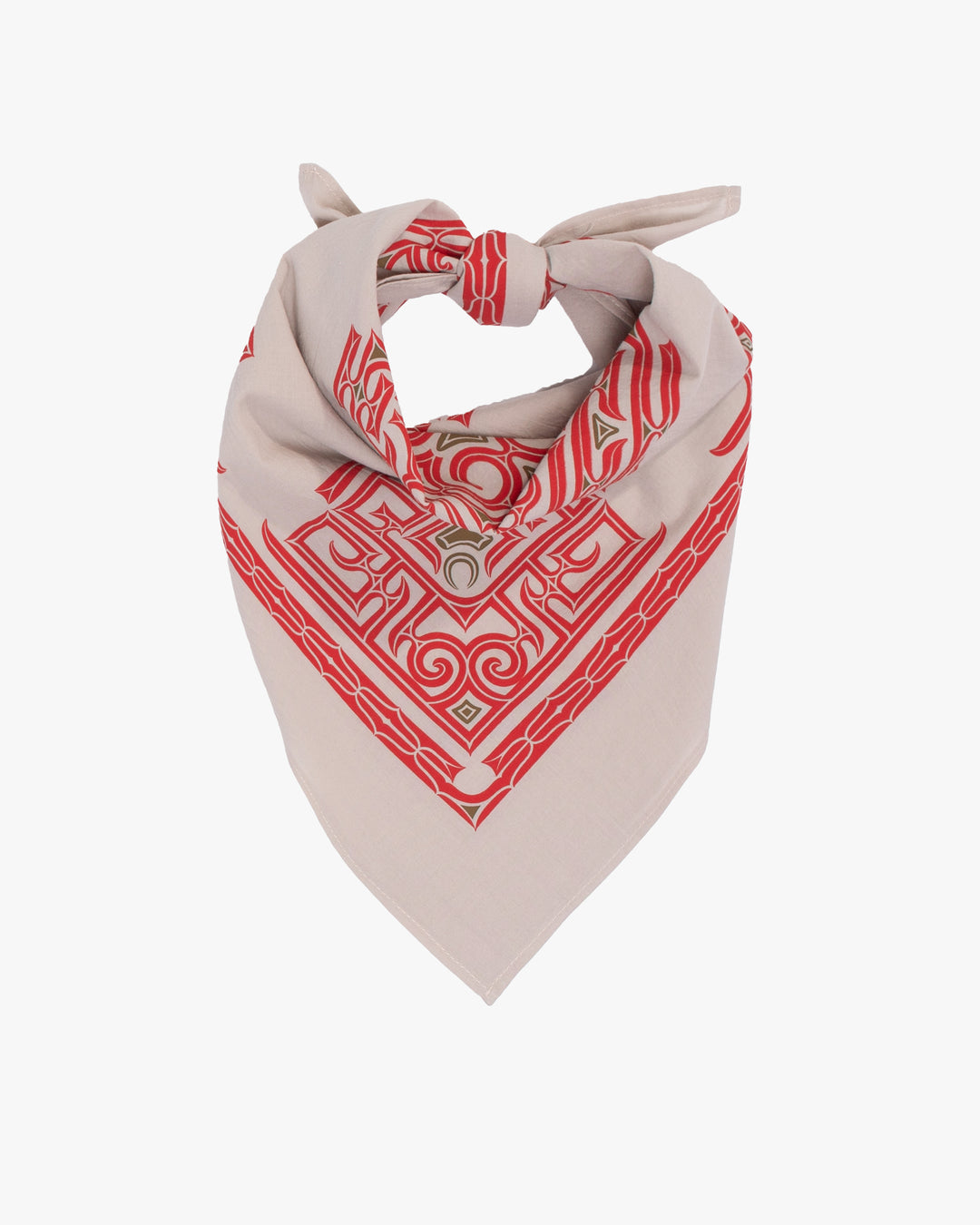 Kiriko Original Screen Printed, Custom-Dyed Bandana, Cream with Red Ainu