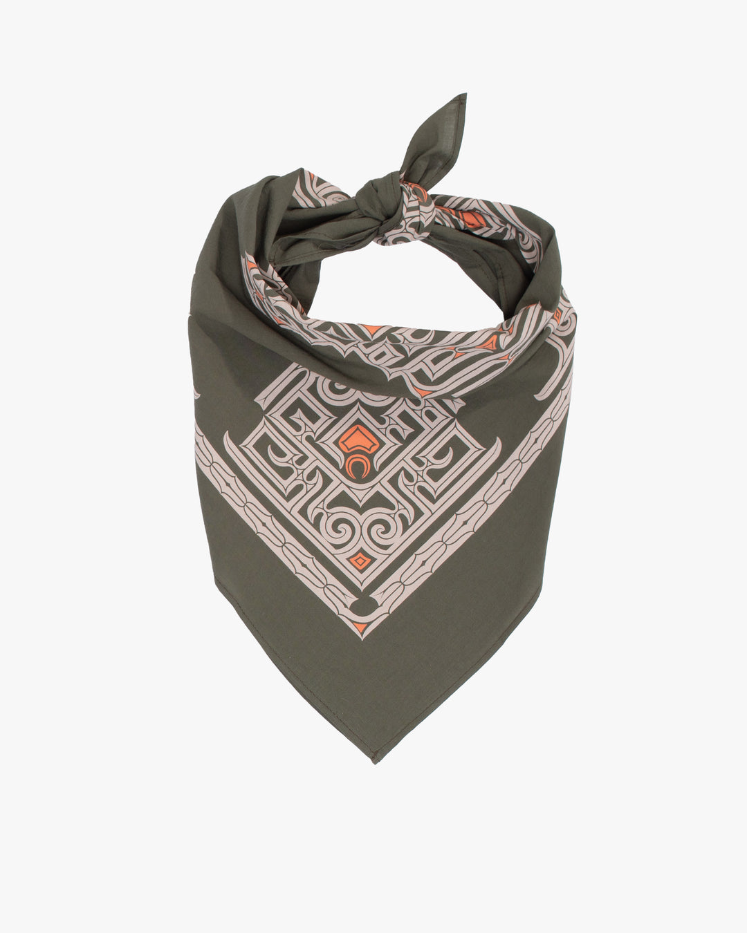Kiriko Original Screen Printed, Custom-Dyed Bandana, Olive Green Ainu