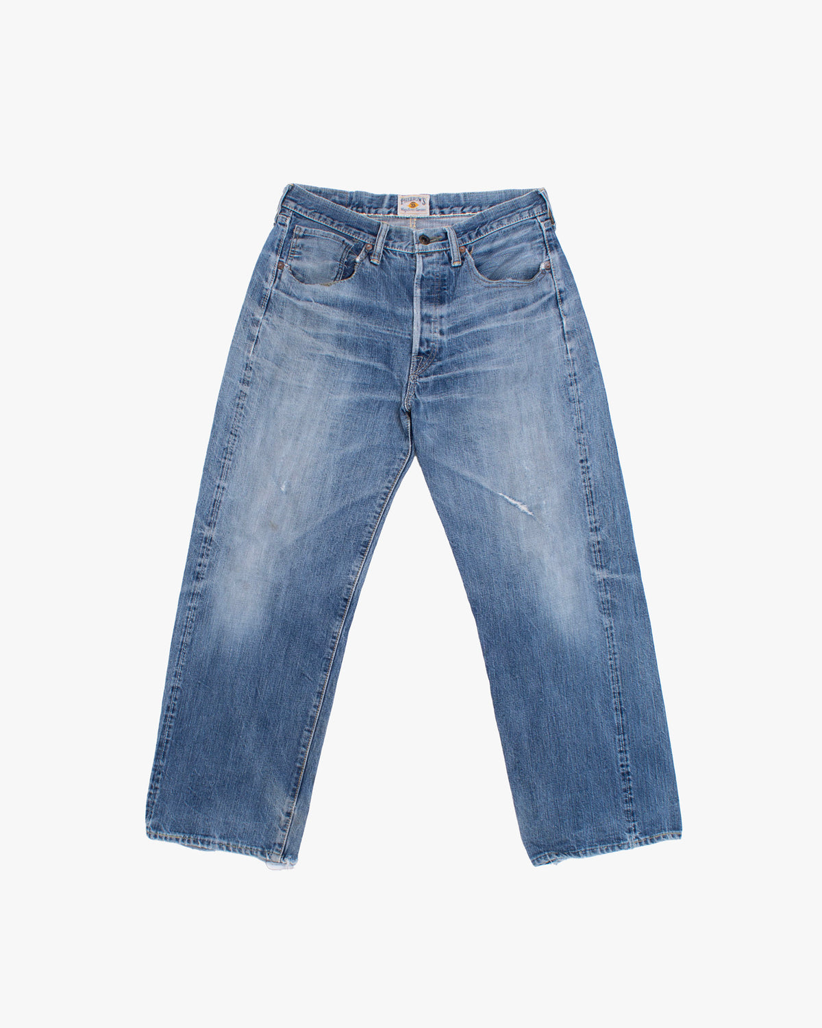 Japanese Repro Denim Jeans, 30, Pherrow's, Light Wash Blue with Distressed Details