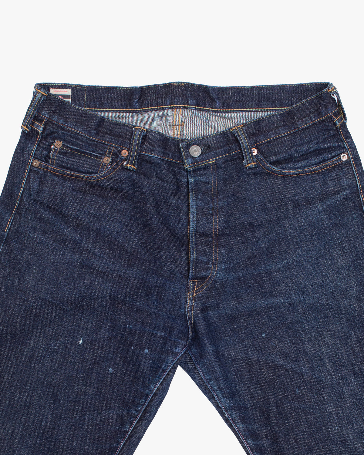 Japanese Repro Denim Jeans, 34, Momotaro Jeans, Dark Wash with Distressed Details
