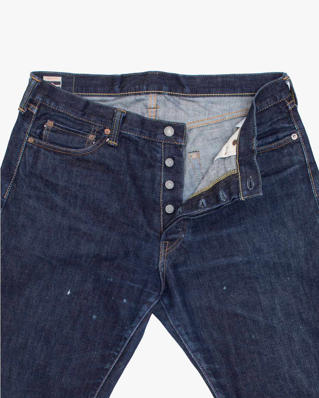 Japanese Repro Denim Jeans, 34, Momotaro Jeans, Dark Wash with Distressed Details