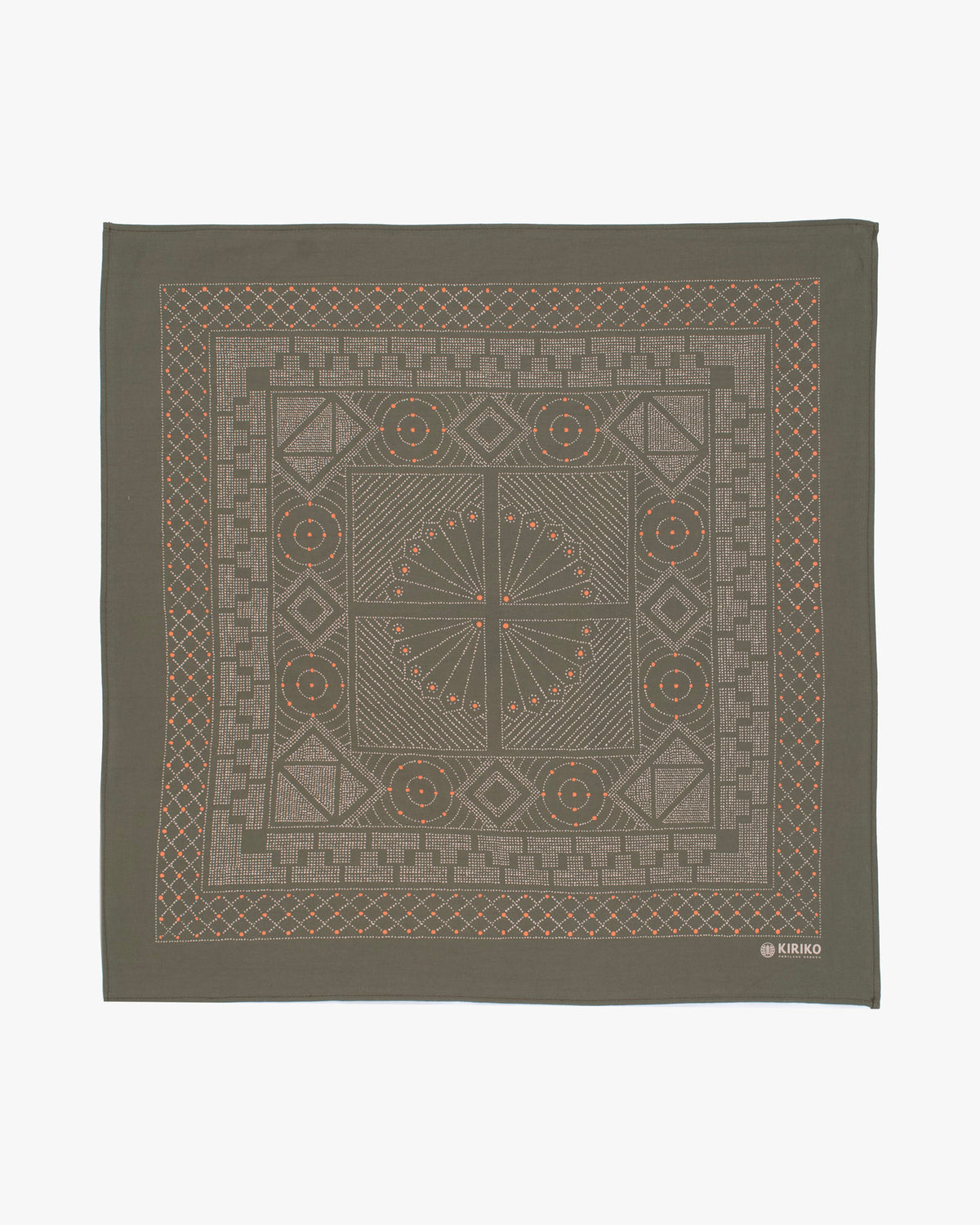 Kiriko Original Screen Printed, Custom-Dyed Bandana, Green Pendant Circle