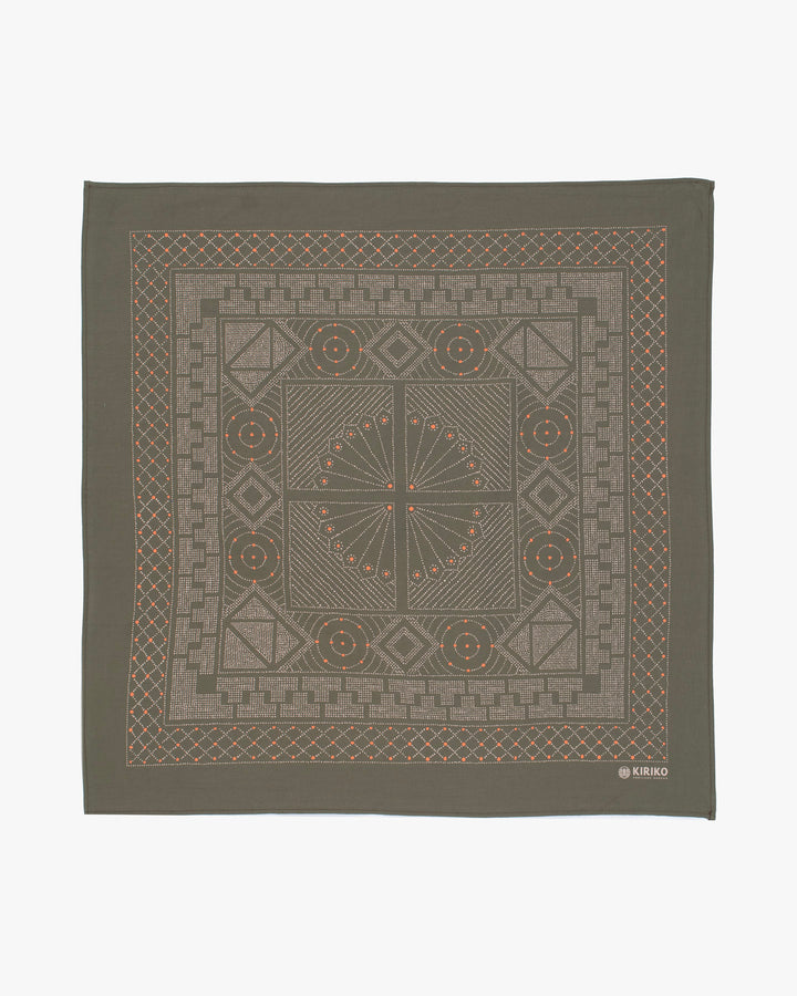 Kiriko Original Screen Printed, Custom-Dyed Bandana, Green Pendant Circle