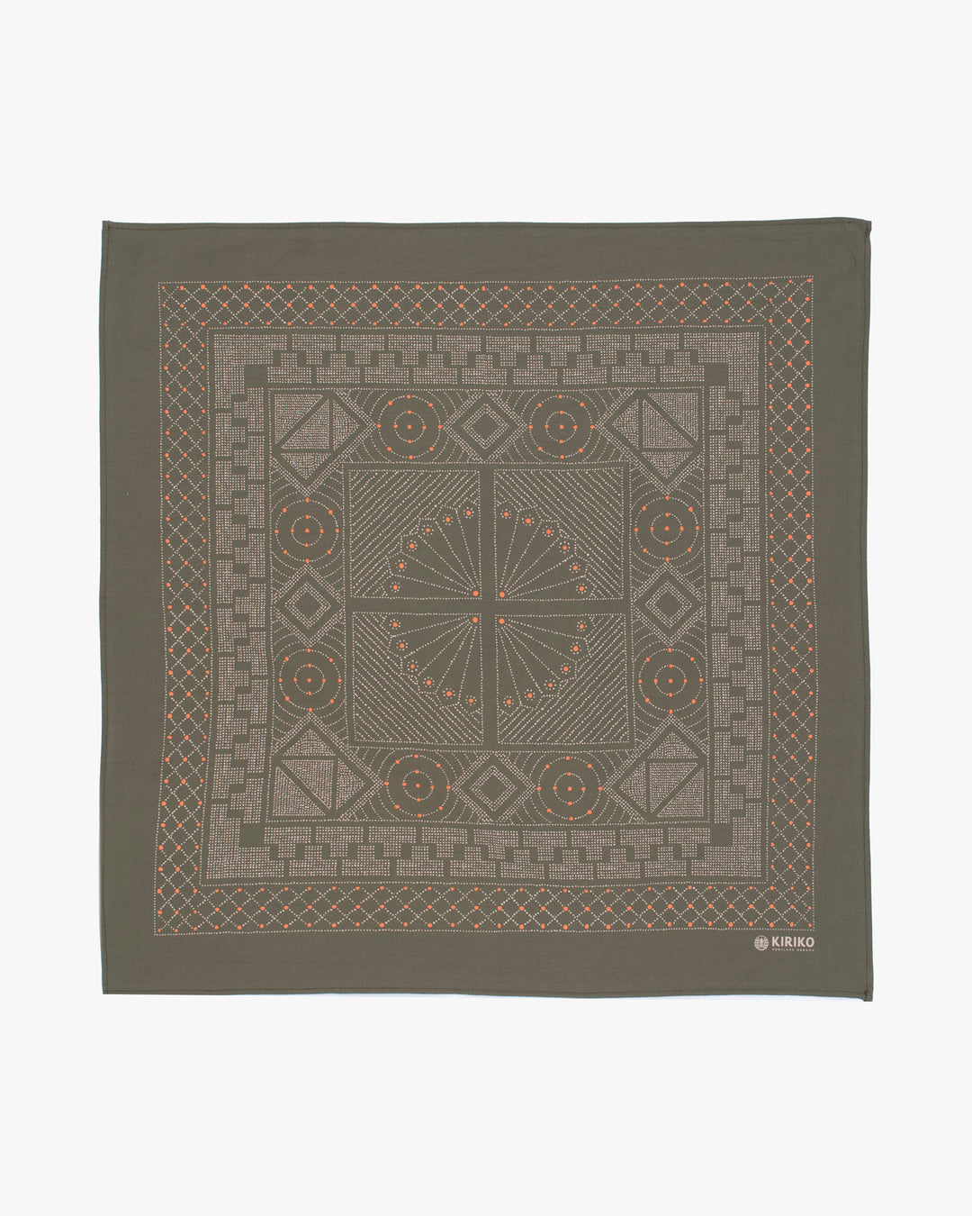 Kiriko Original Screen Printed, Custom-Dyed Bandana, Green Pendant Circle