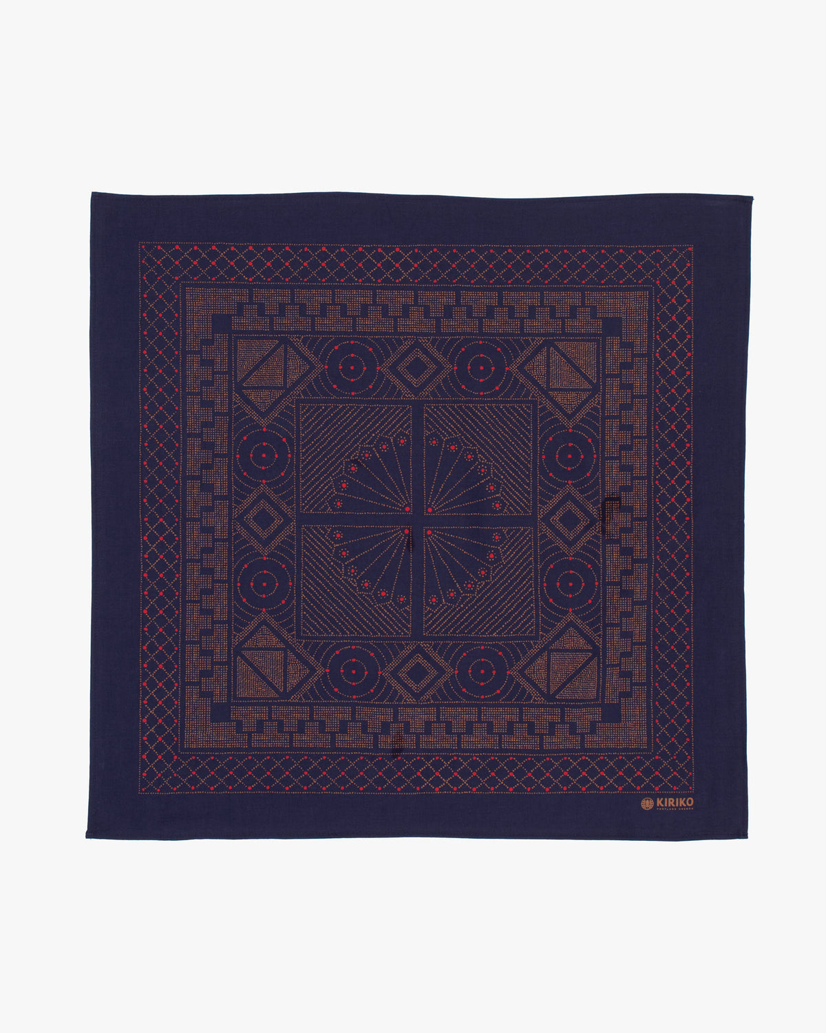 Kiriko Original Screen Printed, Custom-Dyed Bandana, Navy Pendant Circle