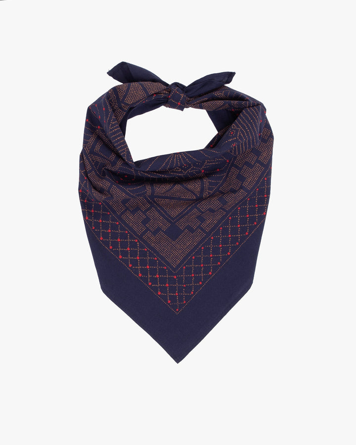 Kiriko Original Screen Printed, Custom-Dyed Bandana, Navy Pendant Circle
