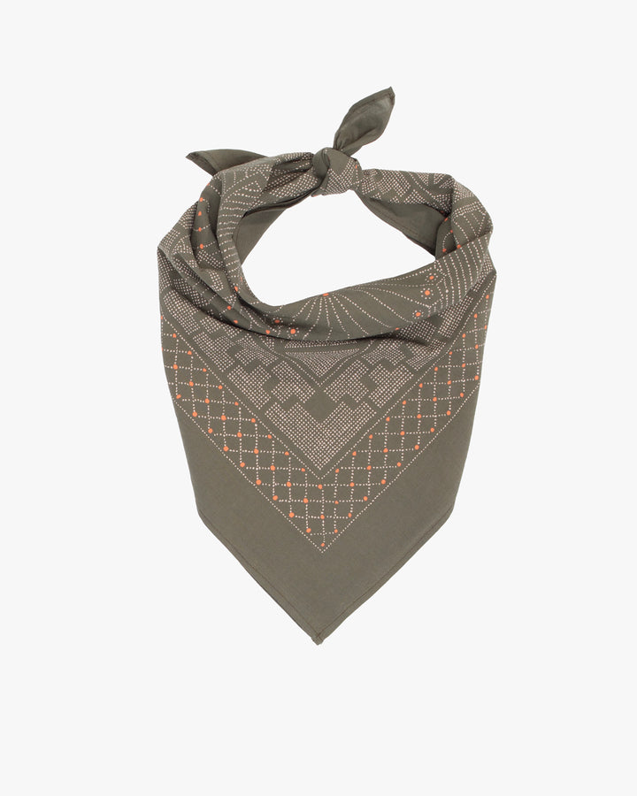 Kiriko Original Screen Printed, Custom-Dyed Bandana, Green Pendant Circle