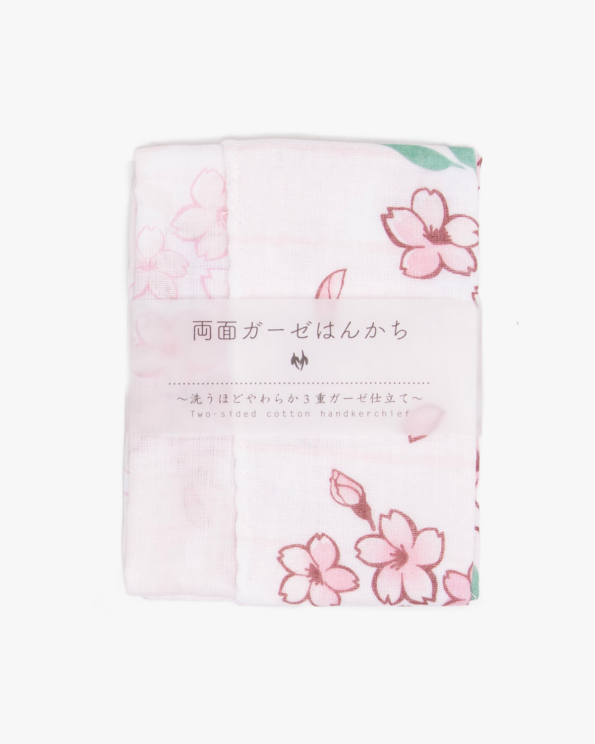 Kurochiku, Two-Sided Cotton Handkerchief, White with Sakura