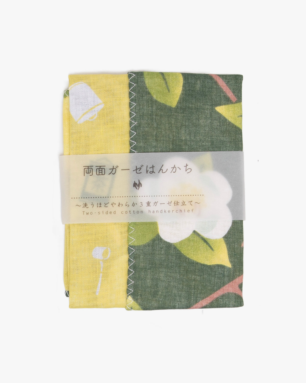 Kurochiku, Two-Sided Cotton Handkerchief, Green with White Flowers