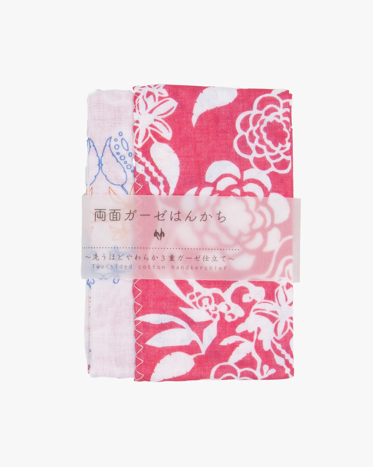 Kurochiku, Two-Sided Cotton Handkerchief, Pink with White Flowers