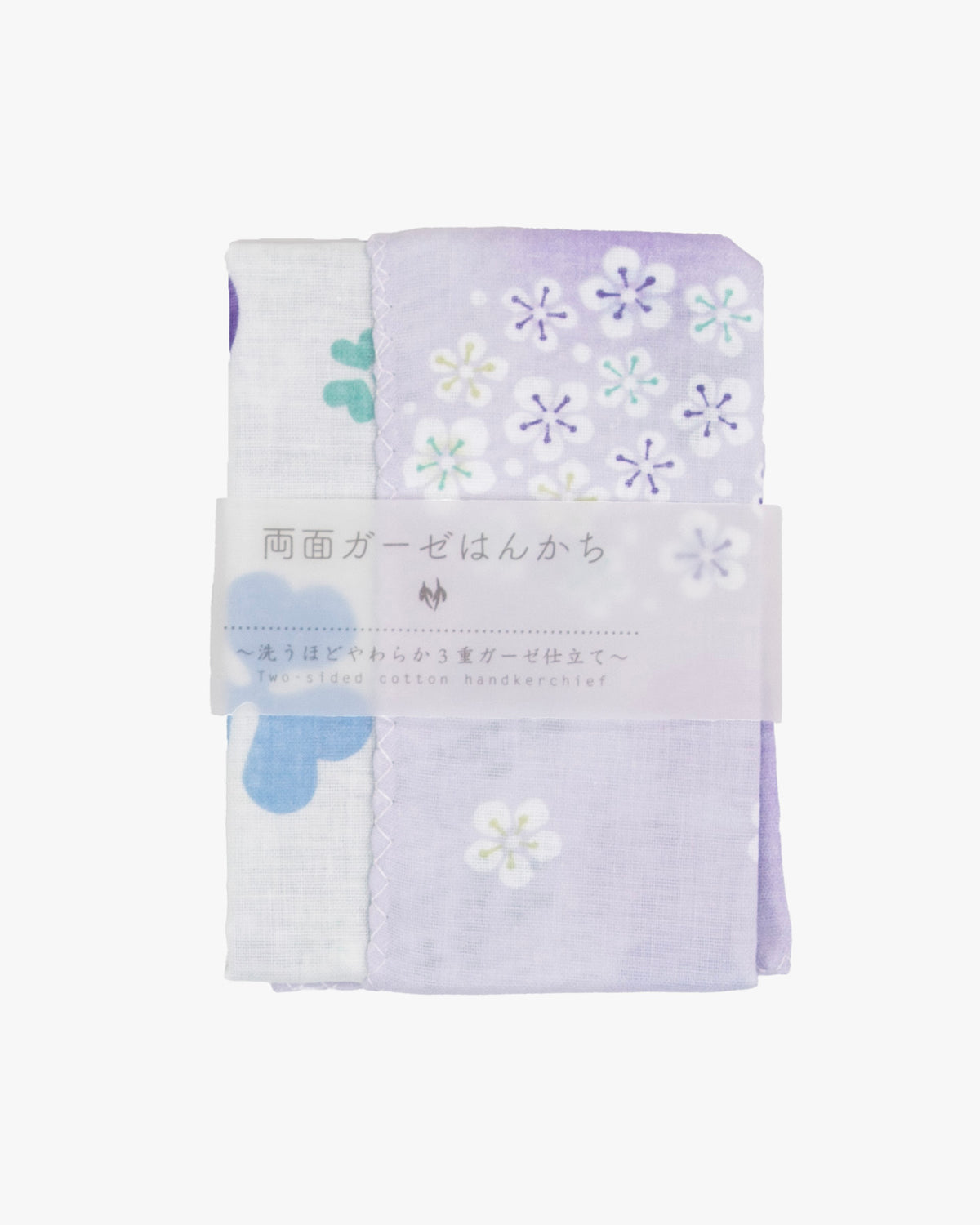 Kurochiku, Two-Sided Cotton Handkerchief,Purple with White Flowers