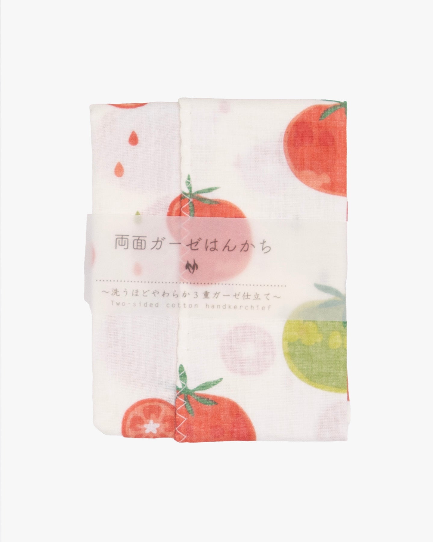 Kurochiku, Two-Sided Cotton Handkerchief, White with Tomato