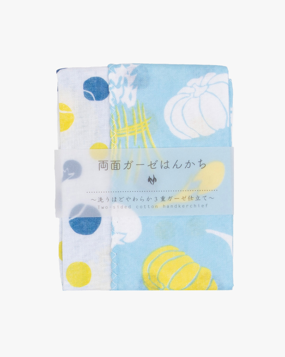 Kurochiku, Two-Sided Cotton Handkerchief, Blue with Pumpkins