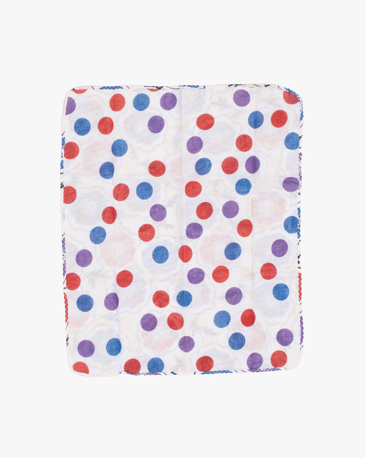 Kurochiku, Two-Sided Cotton Handkerchief, White with Red, Purple and Blue Flowers
