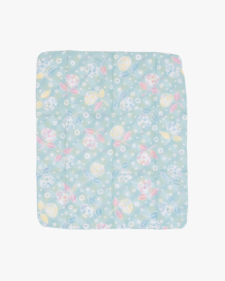 Kurochiku, Two-Sided Cotton Handkerchief, Blue with Flowers and Leaves