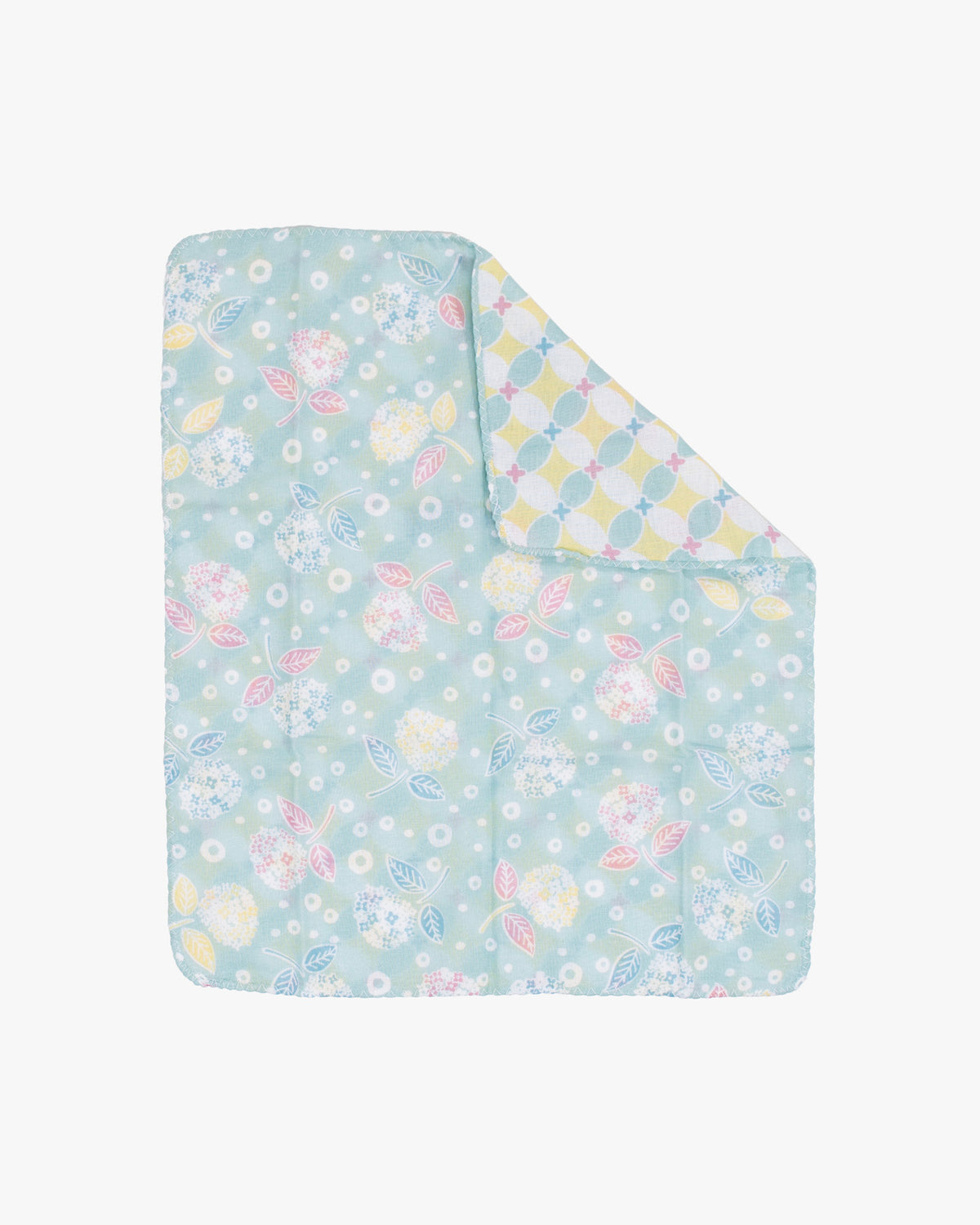 Kurochiku, Two-Sided Cotton Handkerchief, Blue with Flowers and Leaves