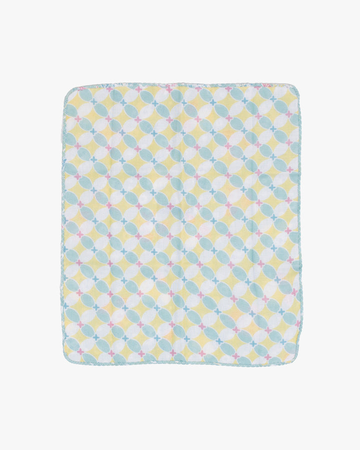 Kurochiku, Two-Sided Cotton Handkerchief, Blue with Flowers and Leaves