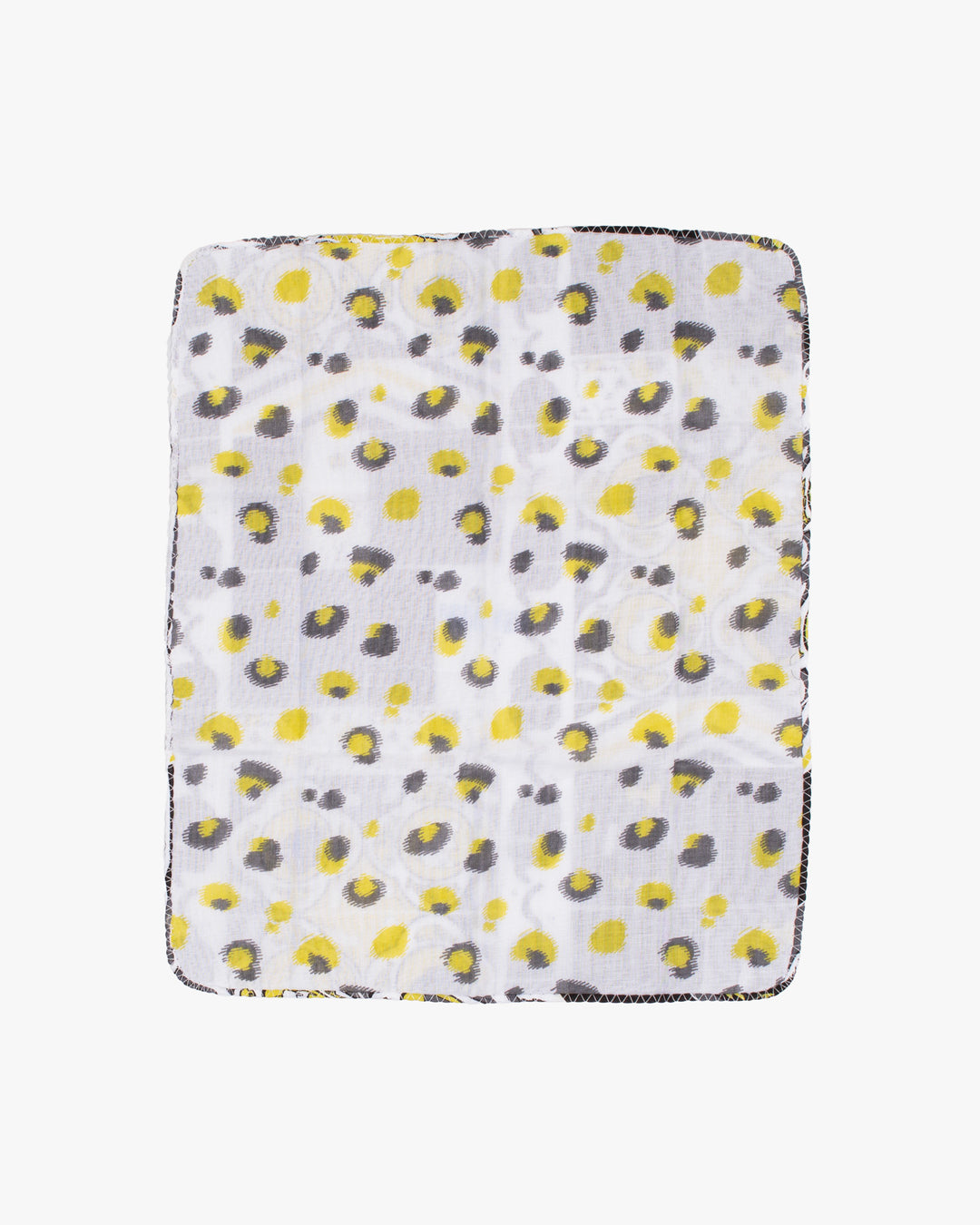 Kurochiku, Two-Sided Cotton Handkerchief, Yellow and Grey with Cat and Fish