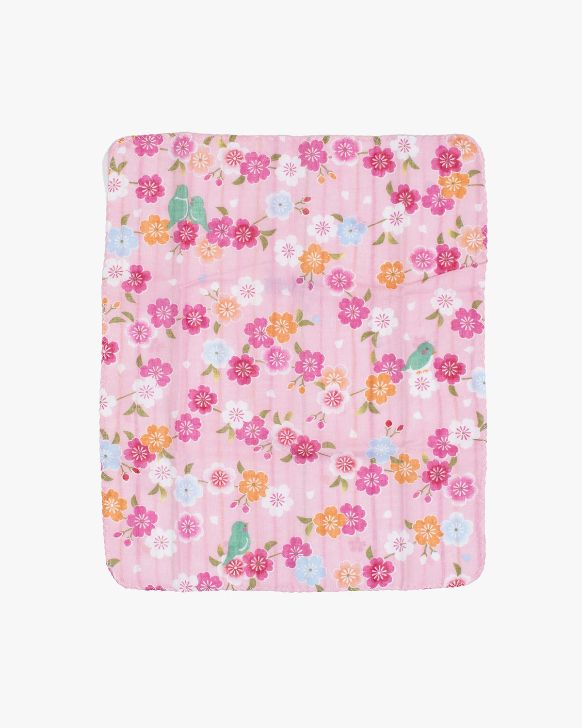Kurochiku, Two-Sided Cotton Handkerchief, Pink with Flowers and Shima