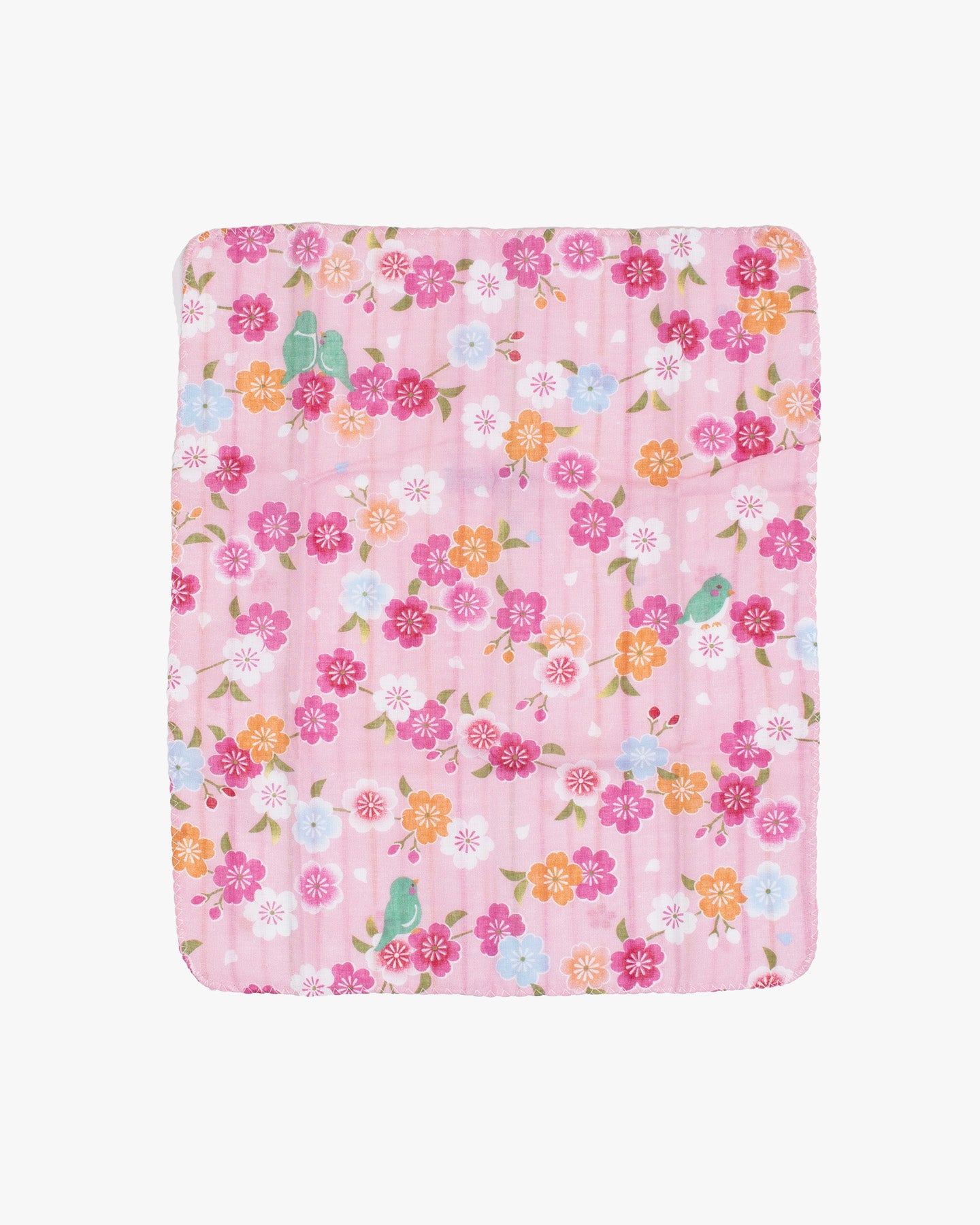 Kurochiku, Two-Sided Cotton Handkerchief, Pink with Flowers and Shima