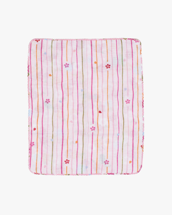 Kurochiku, Two-Sided Cotton Handkerchief, Pink with Flowers and Shima
