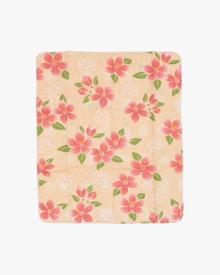 Kurochiku, Two-Sided Cotton Handkerchief, Yellow with Pink and White Flowers