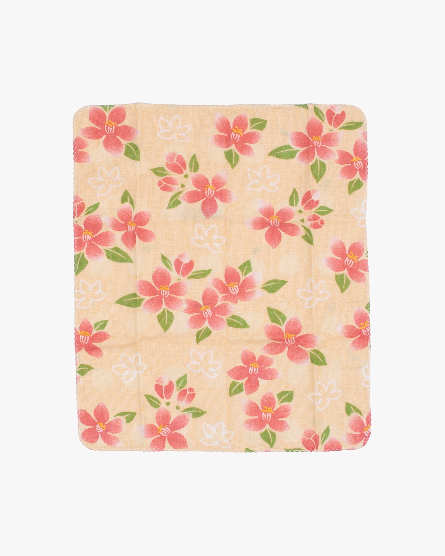 Kurochiku, Two-Sided Cotton Handkerchief, Yellow with Pink and White Flowers